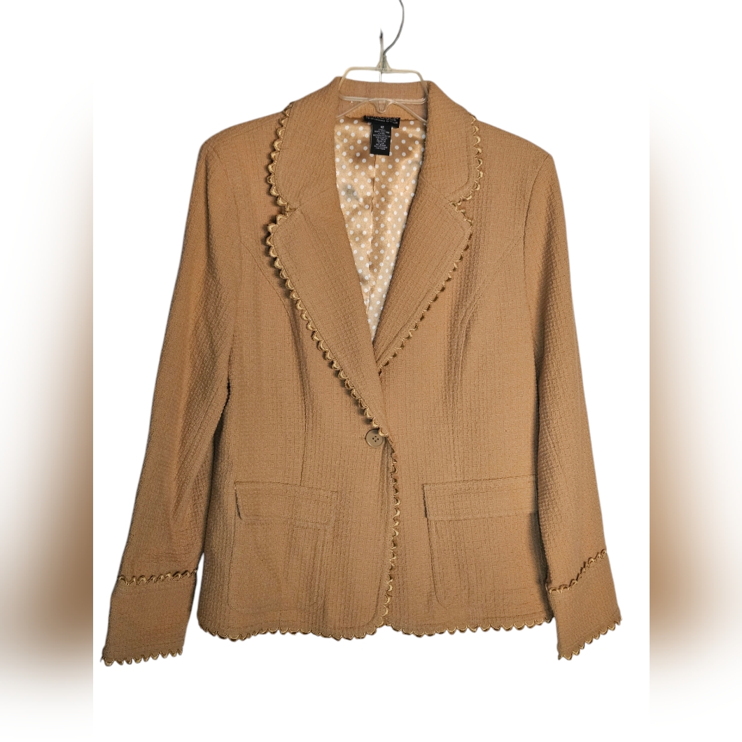 Nwot Dialogue Carmel Gold Beige Woven Lined Blazer - Size-12
